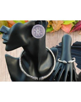 Alphabey's Tribal Bohemia Oxidised Silver  Choker Necklace for Women/Girls NK05